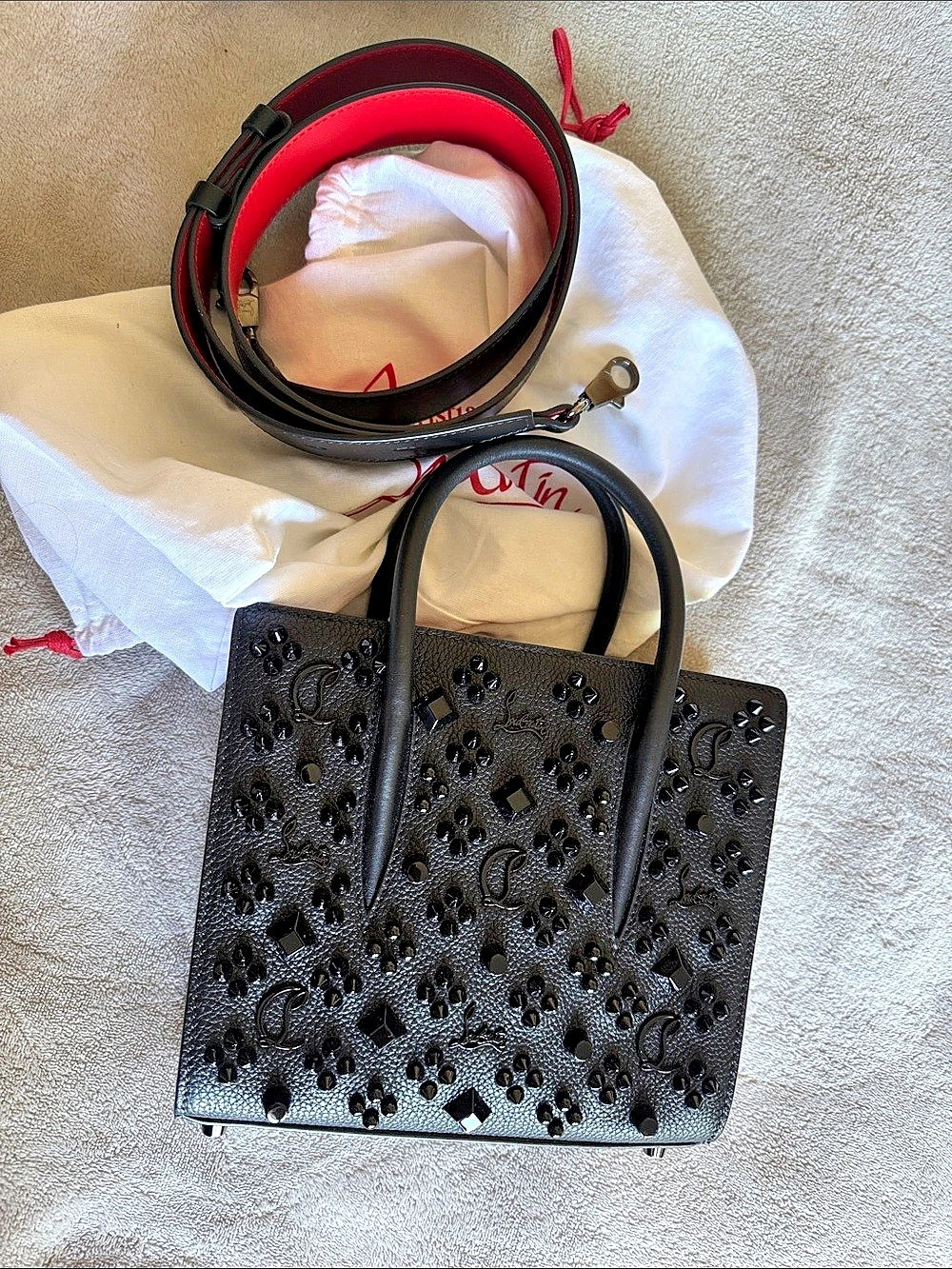 Christian Louboutin Paloma Mini Tote Bag in Black & Red